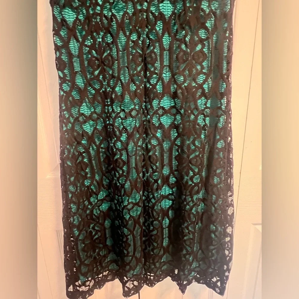 Connected Apparel Teal and Black Lace Dress